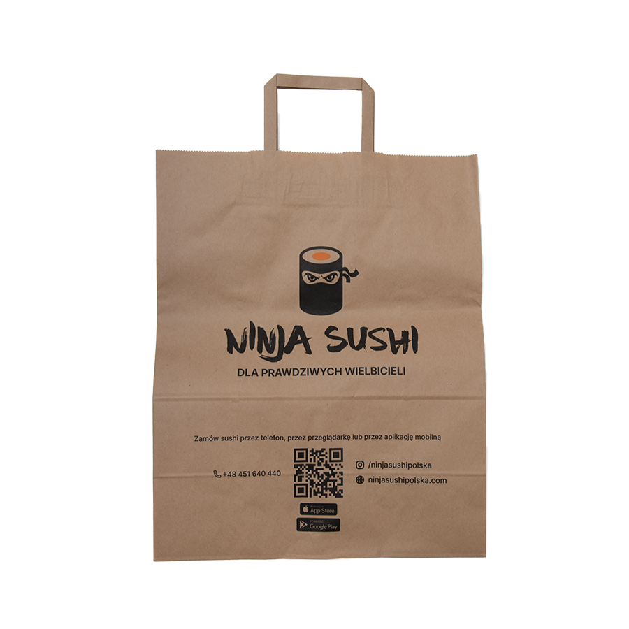 TORBA PAP. SZARA /UCHWYT PŁASKI/ 320x160x400 Ninja Sushi dla prawdziwych wielbicieli